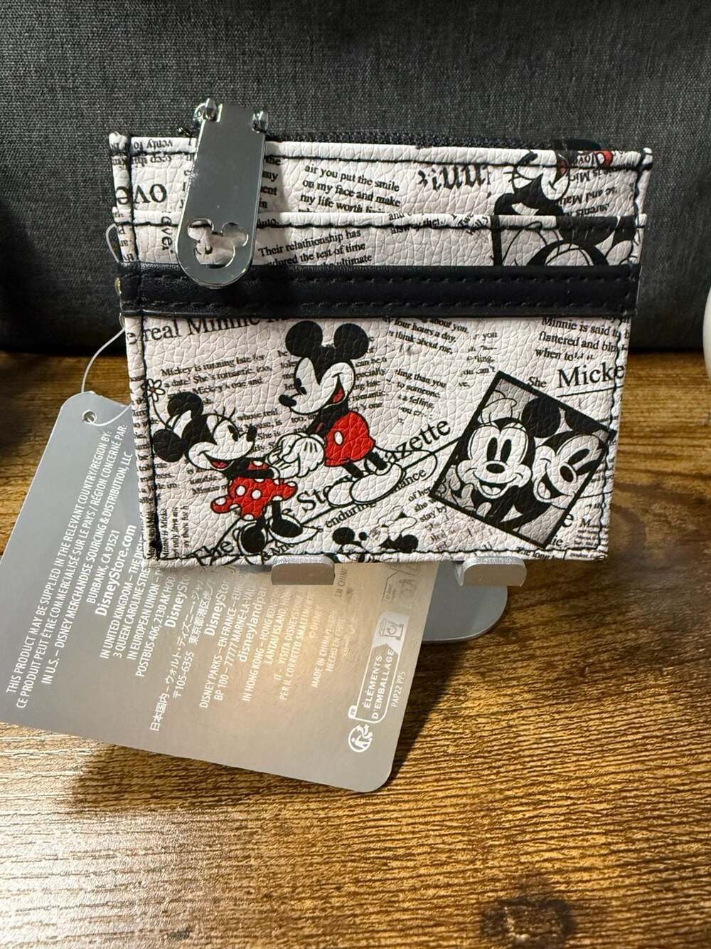 NWT Disney Parks Mickey Minnie Mouse Newsprint Card Holder Wallet